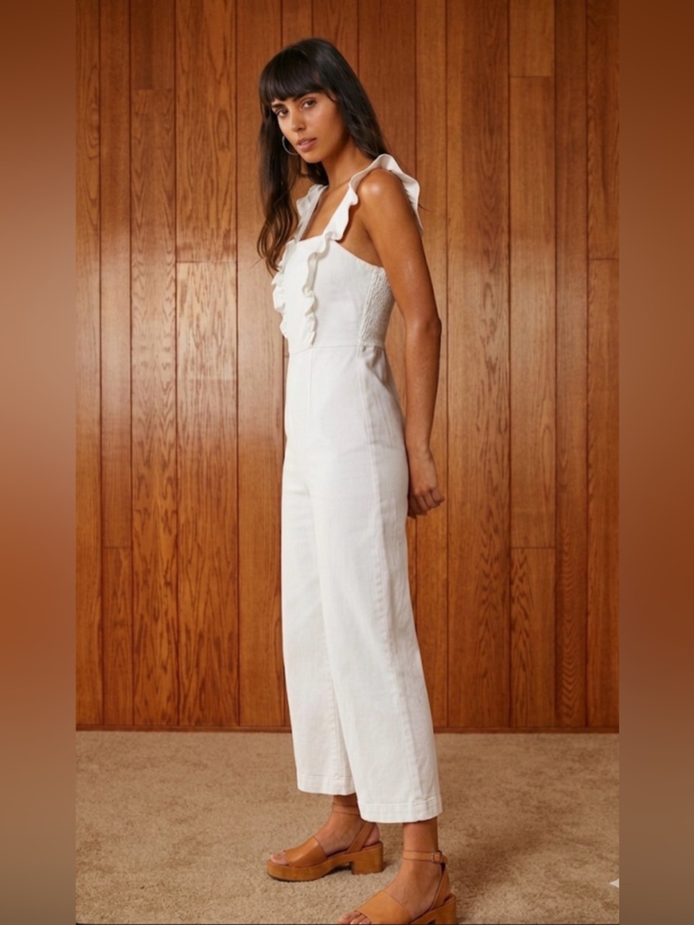 Urban Outfitters white ruffle jumpsuit